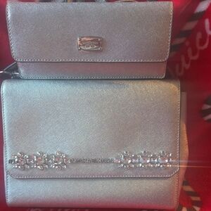 Michael Kors Metallic Silver Mini Crossbody with Crystal Trim